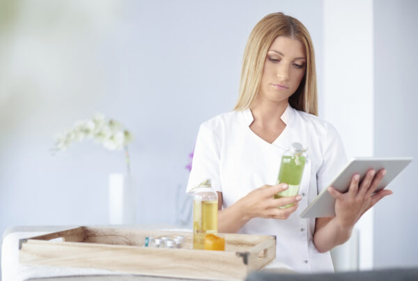 Close-up of skincare products used in treatments